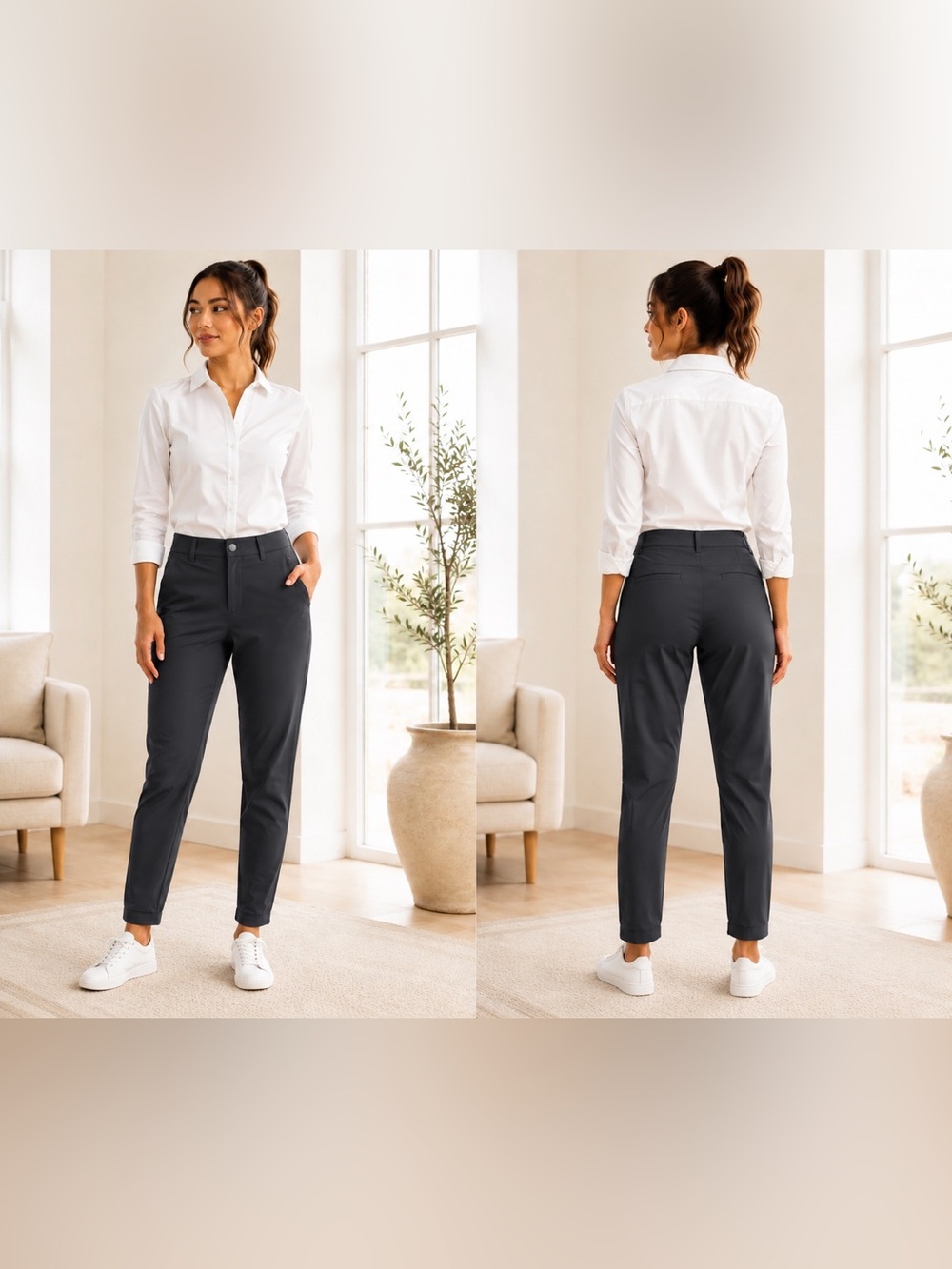 Crazy Yoga Women's Straight-Leg Pants in Charcoal/Black